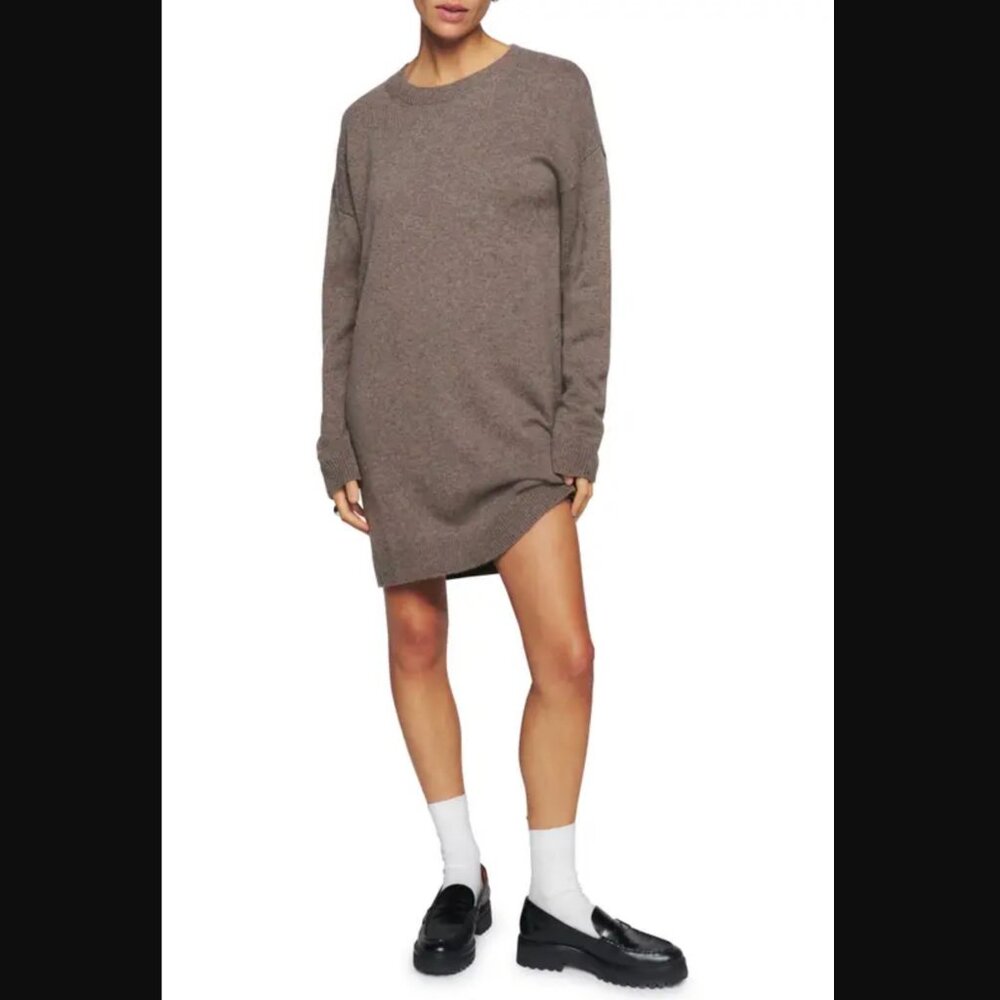 Reformation 100% Cashmere Henrietta Mini Sweater Dress Oatmeal Brown Size Medium